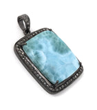 Larimar Gemstone Pendant, Sterling Silver Pave Diamond Pendant, Spiritual Healing Gemstone Larimar Jewelry, Throat Chakra Crystal Jewelry