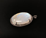 Moonstone Pendant, Gemstone Pendant, Diamond Pendant, Silver Pendant, Pave Diamond Pendant, Oxidized Silver Rainbow Moonstone Pendant