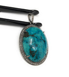 Silver Turquoise Pendant Pave Diamond Pendant, Throat Chakra Healing December Birthstone Jewelry, Spiritual Crystal Pendant, Gifts for Her