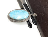 Larimar Pendant, Gemstone Pendant, Silver Pendant, Natural Larimar, Diamond Pendant, Pave Diamond Pendant, Sterling Silver Pendant, DIY