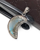 Labradorite Pendant, Gemstone Pendant, Diamond Pendant, Silver Pendant, Moon Shape Labradorite Diamond Pendant, Sterling Silver Jewelry