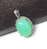 Chrysoprase Pendant, Gemstone Pendant, Silver Pendant, Chrysoprase Diamond Pendant, Pave Diamond Pendant, Sterling Silver Pendant