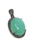 Chrysoprase Pendant, Gemstone Pendant, Silver Pendant, Chrysoprase Diamond Pendant, Pave Diamond Pendant, Sterling Silver Pendant