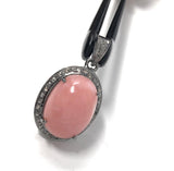 Pink Opal Pendant, Gemstone Pendant, Silver Pendant, Pink Opal Diamond Pendant, Pave Diamond Pendant, Sterling Silver Pendant, DIY Pendant