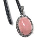 Pink Opal Pendant, Gemstone Pendant, Silver Pendant, Pink Opal Diamond Pendant, Pave Diamond Pendant, Sterling Silver Pendant, DIY Pendant