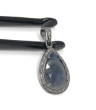 Natural Blue Sapphire Pave Diamond Pendant, Silver Pendant, Spiritual Healing Chakra Gemstone Jewelry, September Birthstone Crystal Pendant