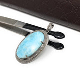 Larimar Pendant, Gemstone Pendant, Silver Pendant, Natural Larimar, Diamond Pendant, Pave Diamond Pendant, Sterling Silver Pendant, DIY