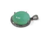 Chrysoprase Pendant, Gemstone Pendant, Silver Pendant, Chrysoprase Diamond Pendant, Pave Diamond Pendant, Sterling Silver Pendant