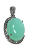 Chrysoprase Pendant, Gemstone Pendant, Silver Pendant, Chrysoprase Diamond Pendant, Pave Diamond Pendant, Sterling Silver Pendant
