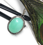 Chrysoprase Pendant, Gemstone Pendant, Silver Pendant, Chrysoprase Diamond Pendant, Pave Diamond Pendant, Sterling Silver Pendant