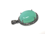 Chrysoprase Pendant, Gemstone Pendant, Silver Pendant, Chrysoprase Diamond Pendant, Pave Diamond Pendant, Sterling Silver Pendant