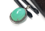 Chrysoprase Pendant, Gemstone Pendant, Silver Pendant, Chrysoprase Diamond Pendant, Pave Diamond Pendant, Sterling Silver Pendant