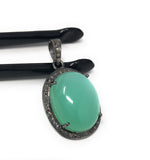 Chrysoprase Pendant, Gemstone Pendant, Silver Pendant, Chrysoprase Diamond Pendant, Pave Diamond Pendant, Sterling Silver Pendant