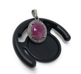 Pink Sapphire Pendant, Pave Diamond Gemstone Jewelry, Heart Chakra Spiritual Healing Crystal Jewelry, September Birthstone Jewelry Gifts