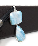 Larimar Pendant, Natural Gemstone Jewelry, Sterling Silver Pendant, Bohemian Jewelry, Jewelry Supplies, Gifts for Her, 85.7mm x 31.75mm
