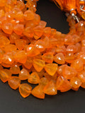 Carnelian Gemstone Beads, Natural Carnelian Trillion Shape Briolette Beads, Jewelry Supplies Bulk Wholesale Beads, 8-10mm, 8" Strand