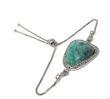 Emerald Bracelet, Natural Emerald Pave Diamond Bracelet, Sterling Silver Adjustable Bolo Bracelet, Gemstone Bracelet, Jewelry Gifts for Her