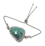 Emerald Bracelet, Natural Emerald Pave Diamond Bracelet, Sterling Silver Adjustable Bolo Bracelet, Gemstone Bracelet, Jewelry Gifts for Her