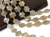Gray Brown Moonstone Beads - Flower Shape , Gemstone Beads, Jewelry Supplies for Jewelry Making, Wholesale Beads, Bulk Beads, 8” Strand