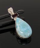 Natural Larimar and Garnet Gemstone Pendant, Sterling Silver Jewelry, Larimar Pendant, Garnet Pendant, Bohemian Jewelry