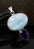 Natural Larimar and Amethyst Gemstone Pendant, Sterling Silver Jewelry, Larimar Pendant, Amethyst Pendant, Bohemian Jewelry