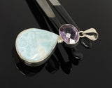 Natural Larimar and Amethyst Gemstone Pendant, Sterling Silver Jewelry, Larimar Pendant, Amethyst Pendant, Bohemian Jewelry