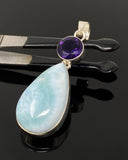 Natural Larimar and Amethyst Gemstone Pendant, Sterling Silver Jewelry, Larimar Pendant, Amethyst Pendant, Bohemian Jewelry