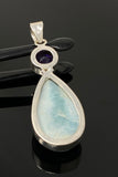 Natural Larimar and Amethyst Gemstone Pendant, Sterling Silver Jewelry, Larimar Pendant, Amethyst Pendant, Bohemian Jewelry