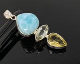 Gemstone Pendant - Larimar, Prasiolite and Lemon Quartz, Bohemian Jewelry, Larimar Pendant, Sterling Silver Jewelry