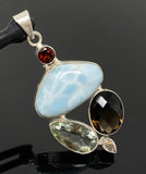 Gemstone Pendant - Larimar, Prasiolite, Garnet, Smokey Quartz and Lemon Quartz, Bohemian Jewelry, Larimar Pendant, Sterling Silver Jewelry