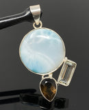 Gemstone Pendant - Larimar, Smokey Quartz and Green Amethyst , Bohemian Jewelry, Larimar Pendant, Sterling Silver Jewelry