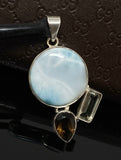 Gemstone Pendant - Larimar, Smokey Quartz and Green Amethyst , Bohemian Jewelry, Larimar Pendant, Sterling Silver Jewelry