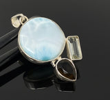 Gemstone Pendant - Larimar, Smokey Quartz and Green Amethyst , Bohemian Jewelry, Larimar Pendant, Sterling Silver Jewelry