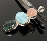Larimar Gemstone Pendant with Emerald and Morganite , Wire Wrapped Pendant, Silver Jewelry Gifts for Her, Bohemian Jewelry