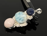 Larimar Gemstone Pendant with Blue Sapphire and Pink Opal, Wire Wrapped Pendant, Silver Jewelry Gifts for Her, Bohemian Jewelry