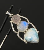 Larimar Gemstone Pendant with Morganite and Moonstone , Wire Wrapped Pendant, Silver Jewelry Gifts for Her, Bohemian Jewelry