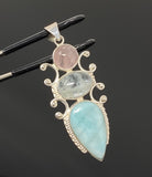 Sterling Silver Gemstone Pendant : Larimar, Morganite, Aquamarine, Spiritual Healing Crystal Pendant, Chakra Jewelry, Bohemian Jewelry Gifts