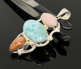 Gemstone Pendant - Larimar, Sunstone and Pink Opal, Wire Wrapped Pendant, Silver Jewelry Gifts for Her, Bohemian Jewelry