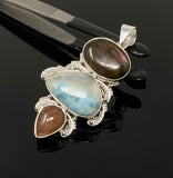 Gemstone Pendant - Larimar, Sunstone and Labradorite, Wire Wrapped Pendant, Silver Jewelry Gifts for Her, Bohemian Jewelry