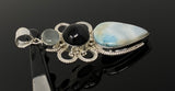 Gemstone Pendant - Larimar, Cats Eye and Aquamarine , Wire Wrapped Pendant, Silver Jewelry Gifts for Her, Bohemian Jewelry