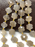 Gray Brown Moonstone Beads - Flower Shape , Gemstone Beads, Jewelry Supplies for Jewelry Making, Wholesale Beads, Bulk Beads, 8” Strand