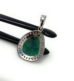 Emerald Pave Diamond Sterling Silver Pendant, May Birthstone Pendant, Heart Chakra Healing Gemstone Jewelry, Spiritual Crystal Pendant Gifts