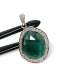 Emerald Pave Diamond Pendant, May Birthstone Silver Pendant, Spiritual Gemstone Jewelry, Heart Chakra Balancing Healing Crystal Jewelry