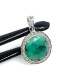 Emerald Diamond Pendant, Spiritual Healing Heart Chakra Jewelry, May Birthstone Gemstone Pendant, Pave Diamond Emerald Crystal Pendant Gift