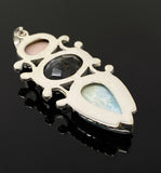 Larimar Pendant, Labradorite Pendant, Pink Opal Wire Wrapped Pendant, Gemstone Pendant, Silver Jewelry Gifts for Her, Bohemian Jewelry