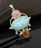 Gemstone Pendant - Larimar, Morganite and Sunstone , Wire Wrapped Pendant, Silver Jewelry Gifts for Her, Bohemian Jewelry