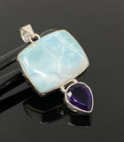 Natural Larimar and Amethyst Gemstone Pendant, Sterling Silver Jewelry, Larimar Pendant, Amethyst Pendant, Bohemian Jewelry