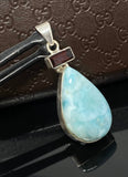 Natural Larimar and Garnet Gemstone Pendant, Sterling Silver Jewelry, Larimar Pendant, Garnet Pendant, Bohemian Jewelry