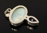 Natural Larimar and Amethyst Gemstone Pendant, Sterling Silver Jewelry, Larimar Pendant, Amethyst Pendant, Bohemian Jewelry