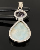 Natural Larimar and Amethyst Gemstone Pendant, Sterling Silver Jewelry, Larimar Pendant, Amethyst Pendant, Bohemian Jewelry